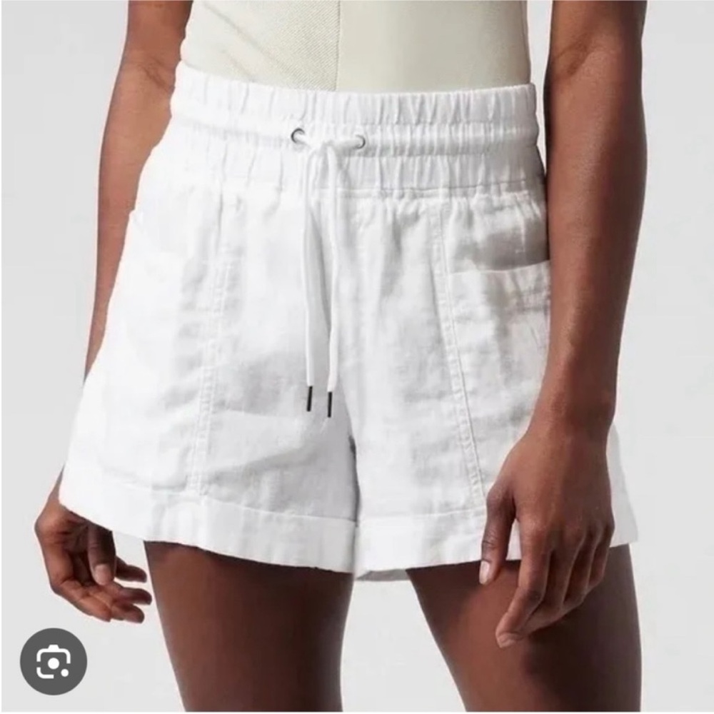Athleta Size Linen Athleisure Drawstring Casual‎ Shorts White Pocket Size 6
